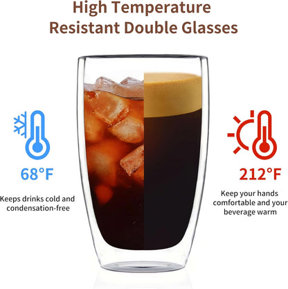 17Oz Double Walled Glass Coffee Mugs, Insulated Clear Cappuccino Latte Glass Coffee Mugs for Home, Cafe & Restaurant, Durable Stackable Drinking Glasses3