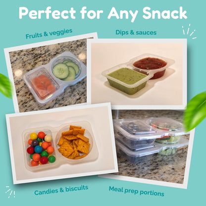 Reusable Snack Containers with Lids 20 Pack (40 Pieces) Portion Control, Snack Pack Containers 2 Double Compartment Snack Containers for Kids on the Go Meals, Camping Snack Tray Prep8
