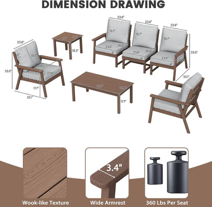 10 Piece Outdoor Furniture Set,Hdpe Patio Conversation Sets Brown7