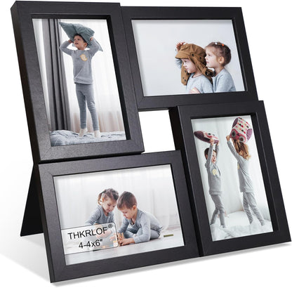 4X6 Picture Frames Collage 1 Pack, 4 Opening Multi Family Photo Collage Frames with Real Glass for Wall Hanging or Tabletop, Black1