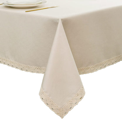 Faux Linen Tablecloth with Lace Trim - Waterproof/Spill Proof/Stain Resistant/Wrinkle Free/Oil Proof - for Banquet, Parties,Dinner,Kitchen,Wedding,Holiday,Nature, Square 70X70Inch1