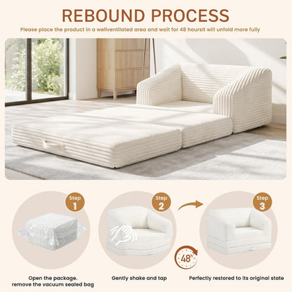 Convertible Boneless Couch Sleeper Sofa Bed, Folding Oversized Bean Bag Couch, Comfy Sofa Chairs for Adults with Filling, Single, Beige7