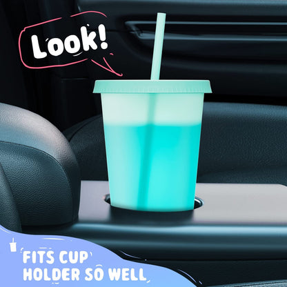 Plastic Cute Cold Cups with Lids and Straws Bulk for Iced Coffee - 6 Pack 24 Oz Color Changing Reusable for Adults Kid Women Party4