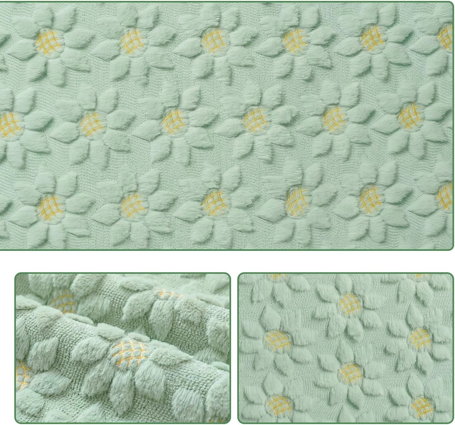 green-soft-plush-faux-fur-jacquard-embroidery-sunflower-spring-table-runner-kitchen-dining-table-decoration-for-home-party-decor-13x90-inch