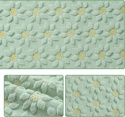 Green Soft Plush Faux Fur Jacquard Embroidery Sunflower Spring Table Runner, Kitchen Dining Table Decoration for Home Party Decor 13X90 Inch6