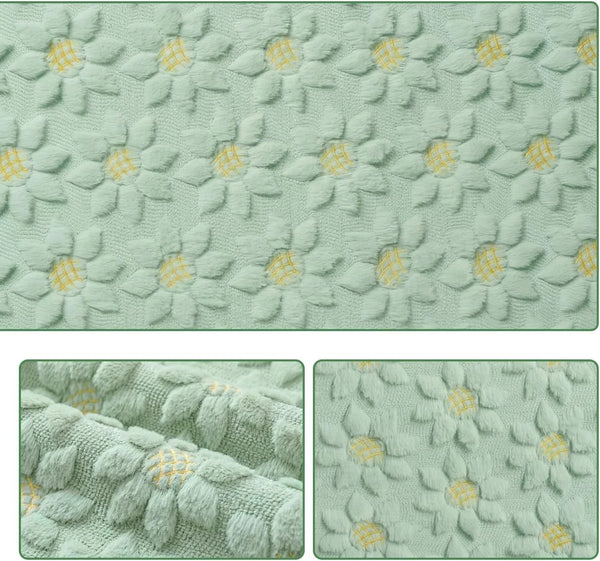 Green Soft Plush Faux Fur Jacquard Embroidery Sunflower Spring Table Runner, Kitchen Dining Table Decoration for Home Party Decor 13X90 Inch6