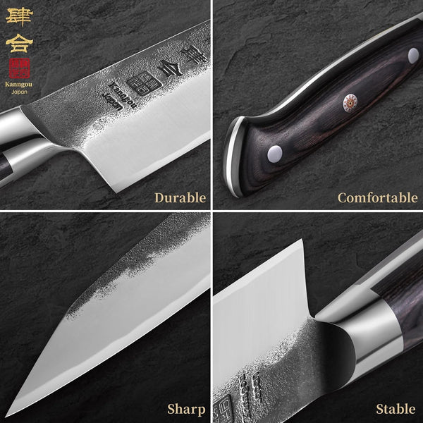 Chef Knife, Black Forged Japanese Kitchen Knife with High Carbon Stainless Steel and Full Tang Pakkawood Handle, Christmas Gift with Premium Box (8.27 Inch Kiritsuke Knife)7