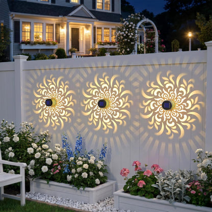 Solar Fence Lights 2 Pack Outdoor Deck Step Wall Lights Metal Waterproof LED Warm Yellow Light for Garden Post Patio Backyard Yard Decor (Mandala-5, 2)3