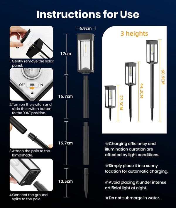 Bright Solar Pathway Lights, 8 Pack, 3 Heights, Cool White, IP657