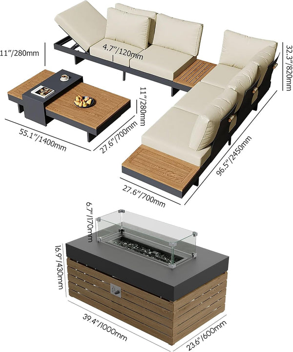Patio Conversation Sets with Fire Pit, Modular Outdoor Sofa9