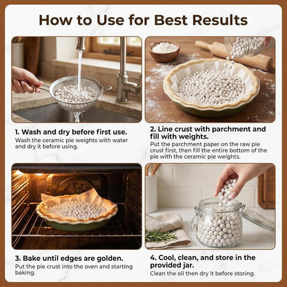 0.94LB Ceramic Pie Weights - Reusable Baking Beans for Blind Baking | Natural Stoneware Pie Crust Weights for Tarts, Quiche and Pastry Shells, Reusable Oven Safe Beans for Home Baking6