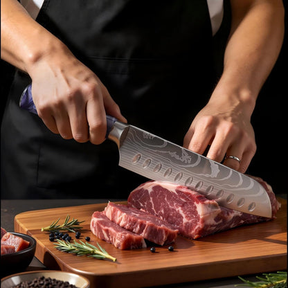 7 Inch Santoku Knife, Pretty Design, High‑Carbon Steel, Resin Handle5