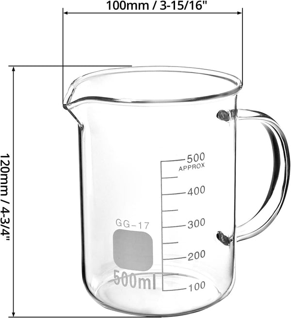 Beaker with Handle, 500Ml Measuring Cup, Borosilicate Glass,Beaker Mug with Pouring Spout, 2 Pack6