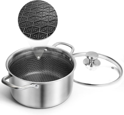 ™ Hybrid Nonstick 6 Quart Stainless Steel Stockpot with Glass Lid, Induction Stock Pot with Honeycomb Carving, Non-Stick Soup Pot Compatible with All Cooktops, Non-Toxic, Dishwasher & Oven Safe1