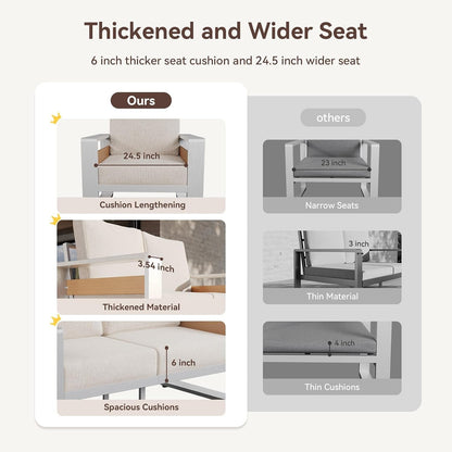 Aluminum Patio Furniture Set, 7 Seats Luxury Metal Patio Conversation Sets with Coffee Table, Thick Cushions and Waterproof Cover, Sectional Outdoor Furniture Set for Backyard/Poolside, Beige7