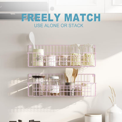 Spice Rack, 4-Pack Seasoning Organizer Wall Mounted for Kitchen Storage Organization, Metal Spice Holder Shelf for Cabinet, Pantry, Pink6