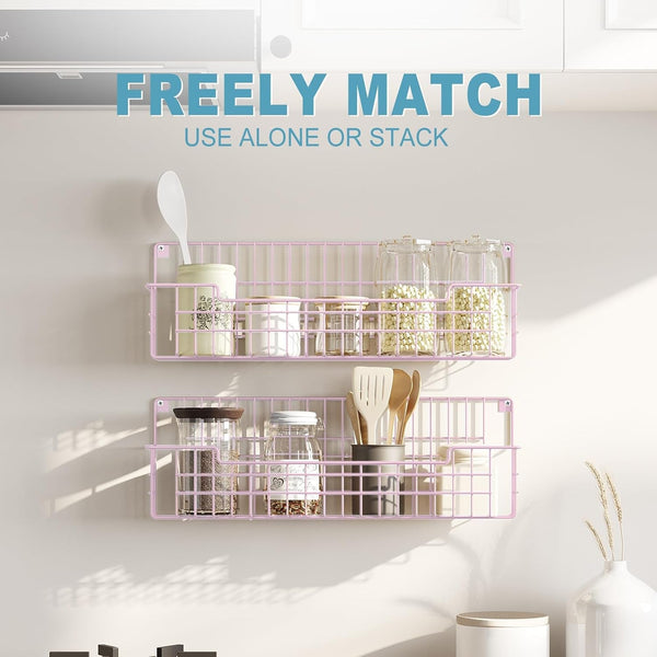 Spice Rack, 4-Pack Seasoning Organizer Wall Mounted for Kitchen Storage Organization, Metal Spice Holder Shelf for Cabinet, Pantry, Pink6