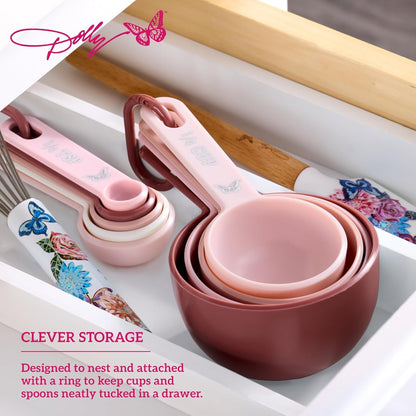 Measuring Cups and Spoons Set, Pink with Butterfly Accents, Easy-Read Markings, Nesting Design with Ring, 1/4 Tsp to 1 Cup, Baking and Cooking Essential, 9 Piece5