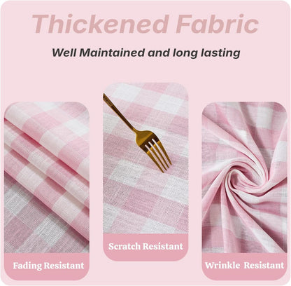 Gingham Tablecloth Rectangle Cotton Linen Fabric Checkered Table Cloth with Tassel Washable Wrinkle Free Buffalo Plaid Table Cover for Birthday Party Picnic Outdoor, Pink, 55X754