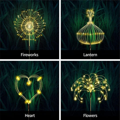 Solar Garden Lights, Outdoor Firework Lights, 5 Pack 120 LED Decorative Stake with Remote, 8 Modes DIY Landscape Light Waterproof Lamps for Walkway Pathway Backyard Lawn (Warm)2