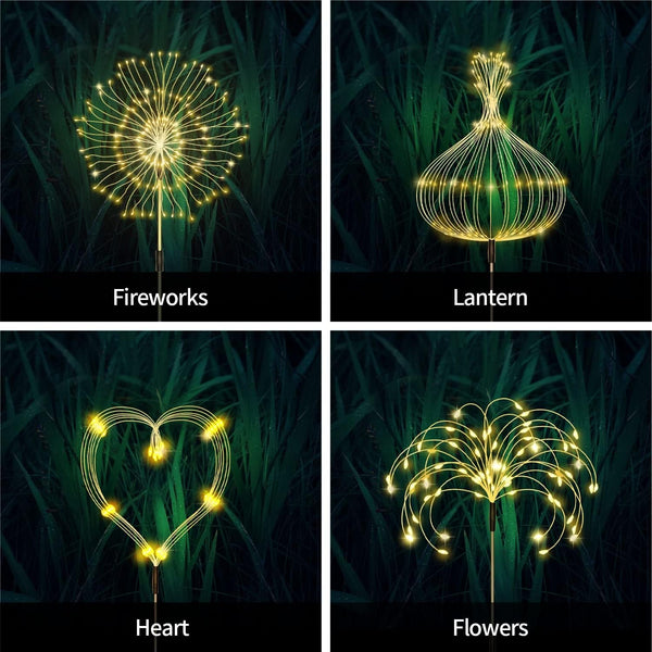 Solar Garden Lights, Outdoor Firework Lights, 5 Pack 120 LED Decorative Stake with Remote, 8 Modes DIY Landscape Light Waterproof Lamps for Walkway Pathway Backyard Lawn (Warm)2