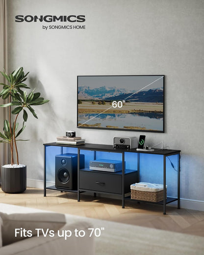 SONGMICS BELLAH Collection - TV Stand for Tvs up to 70 Inches, Media Console Table and Entertainment Center Unit for Living Room, with Shelves and Drawer, Steel, Modern, Ink Black ULGS131B101S2