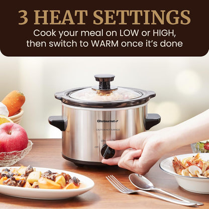 Maxi-Matic MST-250XS Electric Ceramic Slow Cooker, 1.5 Qt, Stainless Steel | Adjustable Temp, Dishwasher-Safe Glass Lid & Crock - Great for Entrees, Sauces, Stews & Dips2