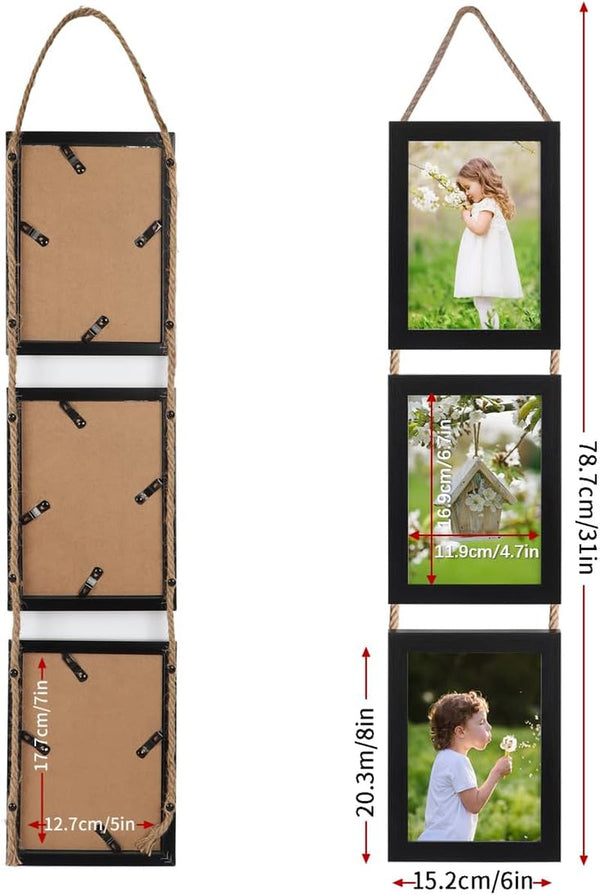5X7 Picture Frames Collage Wall Decor, Black 6 Opening 5 by 7 Vertical Picture Frame for Wall Hanging, Multiple 5 X 7 Frames for Wedding Birthday Thanksgiving Mother'S Day5
