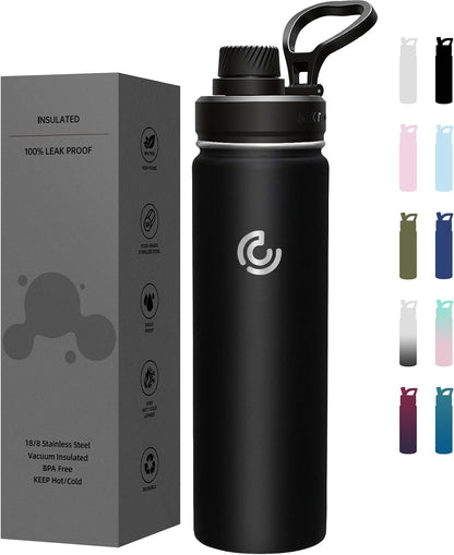 Sports Water Bottle 22Oz, Insulated Water Bottle with Handle,Stainless Steel,Simple Modern,Suitable for Travel, School, Boy, Girl(Black)1