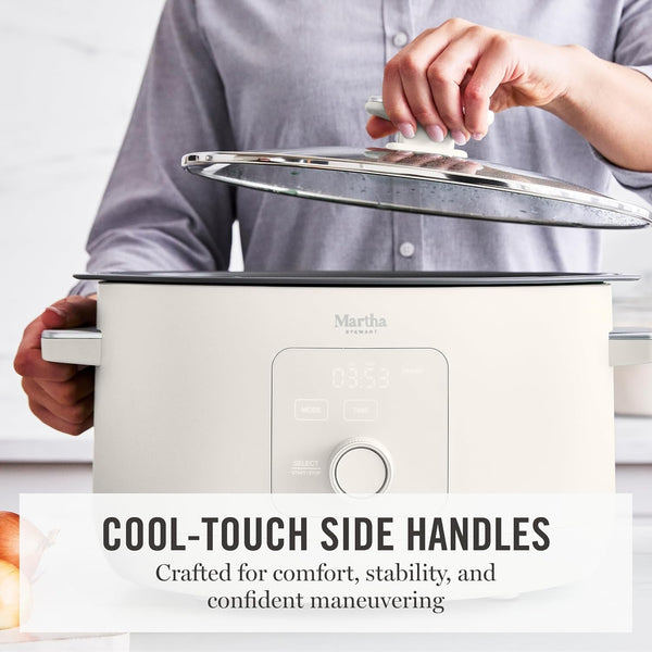 8 Quart Slow Cooker, Ceramic Nonstick Crock, Linen Cream | 6 Modes, Delay Timer, Keep Warm, Dishwasher Safe Bowl & Glass Lid, Stovetop & Oven Safe Removable Pot, Simmet, Reheat, Warm6