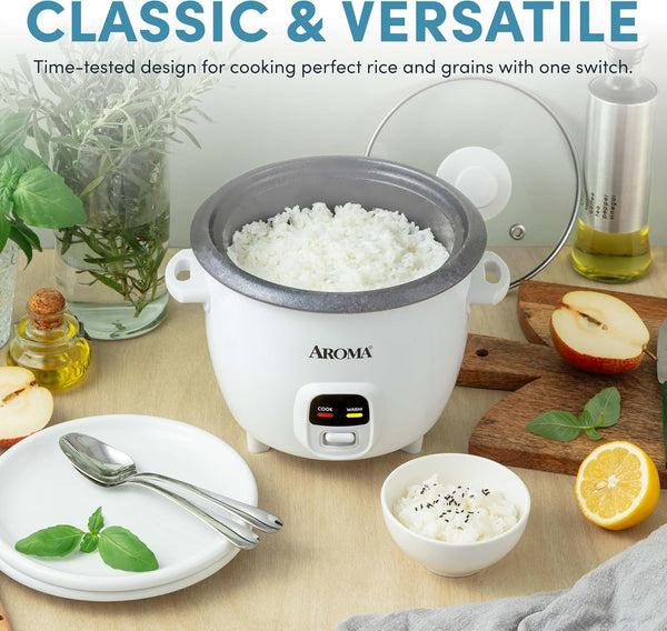 Rice Cooker, 3-Cup (Uncooked) / 6-Cup (Cooked), Small Rice Cooker, Oatmeal Cooker, Soup Maker, Auto Keep Warm, 1.5 Qt, White, ARC-393NG4