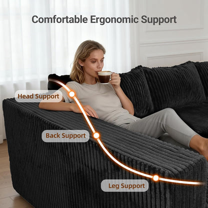 128" U-Shaped Modular Sectional Sofa No Assembly Required, Oversized Cloud Couch with Double Chaise, Corduroy Fabric for Living Room & Apartment, Black5