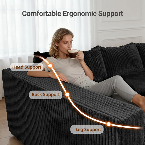 128" U-Shaped Modular Sectional Sofa No Assembly Required, Oversized Cloud Couch with Double Chaise, Corduroy Fabric for Living Room & Apartment, Black5