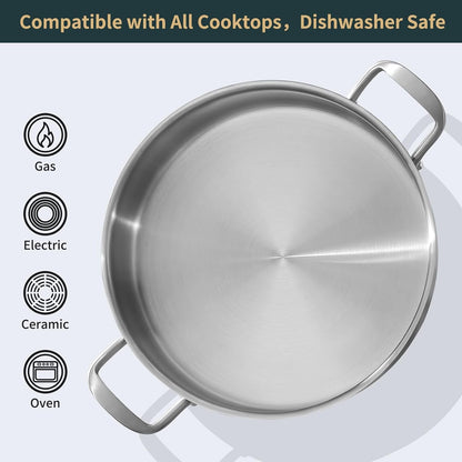 Saute Pan, 7 Quart Tri-Ply Stainless Steel Saute Pan, 12Inch Deep Frying Pan with Lid, Saute Skillet, Rondeau Pot with Lid Compatible with All Cooktops up to 600℉4