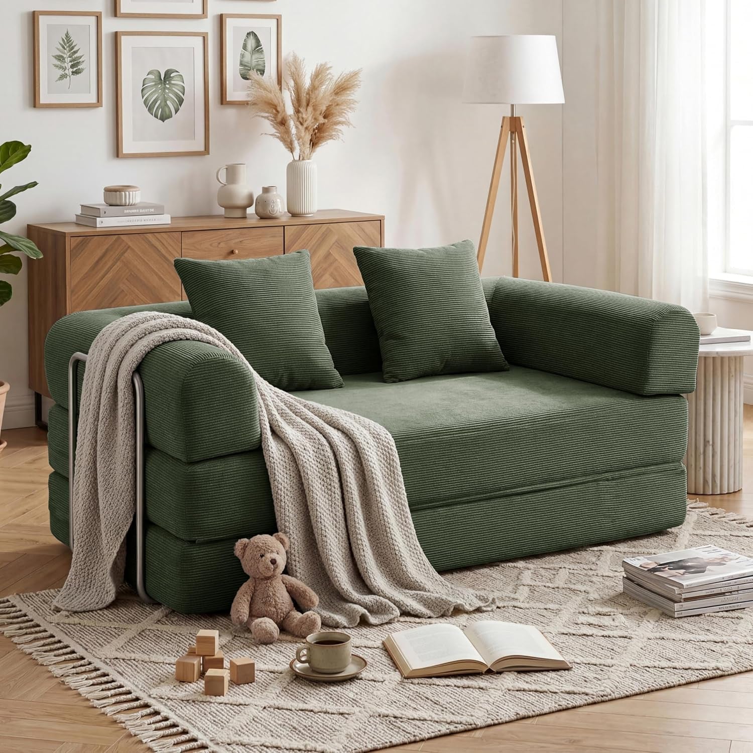 59-convertible-compressed-corduroy-folding-cloud-sofa-bed-modern-boneless-pull-out-loveseat-sleeper-in-a-box-4-in-1-floor-mattress-futon-cloud-couch-no-assembly-needed-green-2-pillows-queen