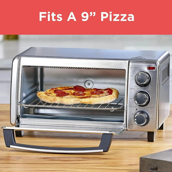 BLACK+DECKER TO1313SBD Toaster Oven, 15.47 Inch, Silver | Compact Convection Oven Fits a 9-Inch Pizza with Timer, Stay-On Function and Removable Crumb Tray.4