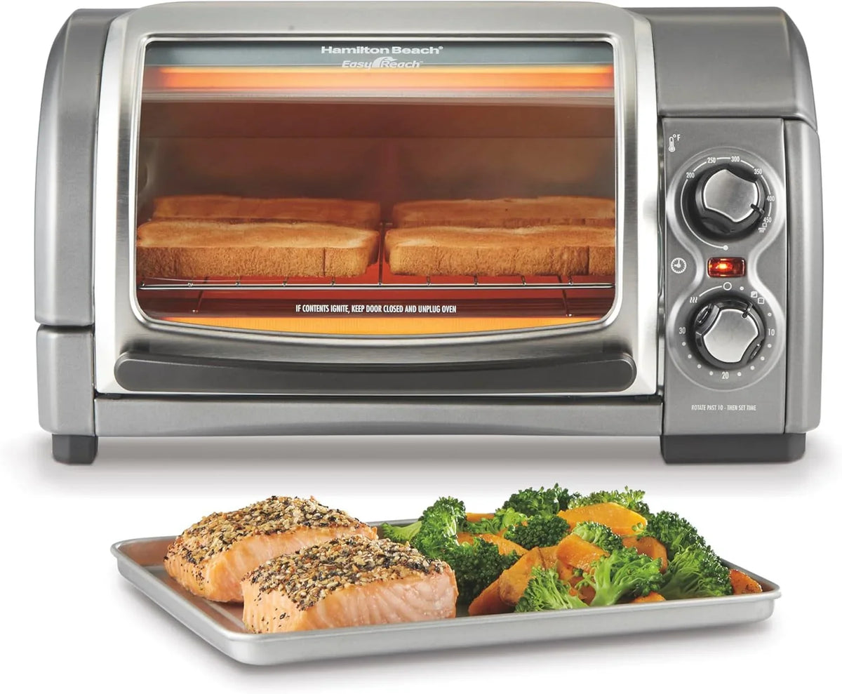 easy-reach-4-slice-countertop-toaster-oven-roll-top-door-for-easy-access-bake-broil-toast-functions-200-to-450ºf-adjustable-temp-auto-shutoff-silver