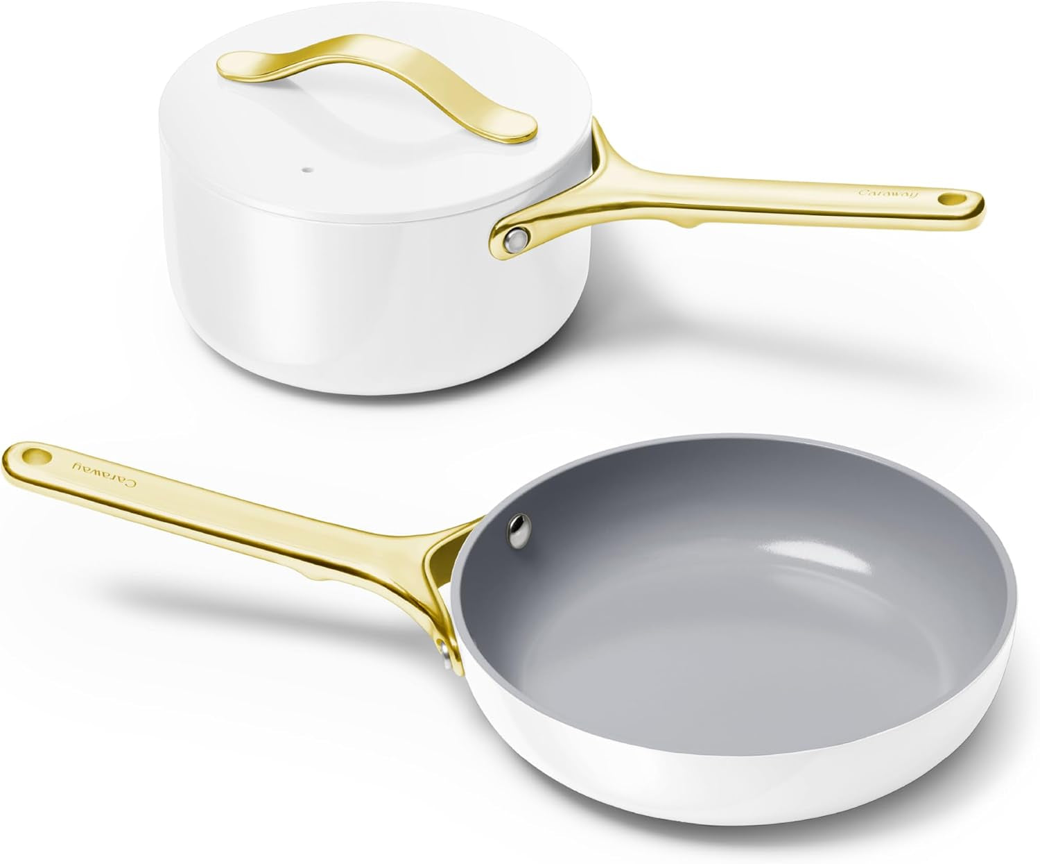 caraway-non-stick-ceramic-mini-cookware-set-ceramic-fry-pan-1-05-qt-8-sauce-pan-1-75-qt-and-storage-rack-non-toxic-ptfe-pfoa-free-white