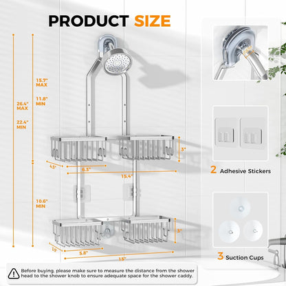 Adjustable Aluminum Shower Caddy Hanging for Handheld Showerhead, Silver6