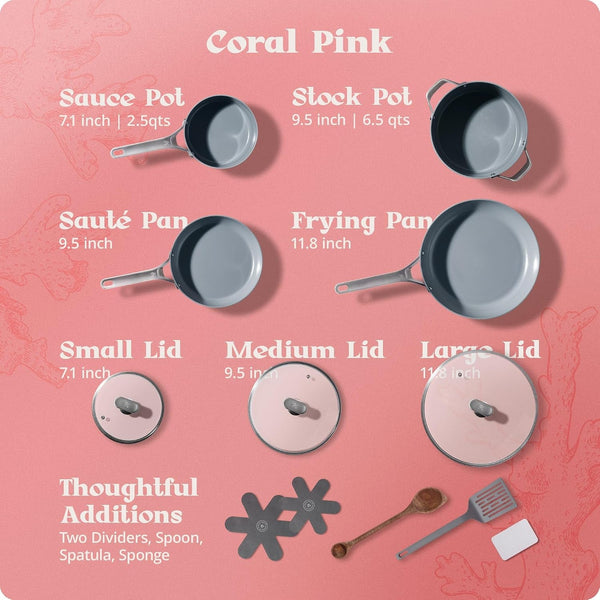 Premium Non-Toxic Ceramic Cookware Set – Triple-Layer Nonstick 12 Piece Pots and Pans with Lids, Pfas-Free, Oven Safe for Healthy Meals, Space-Saving Design, Coral Pink Color |2