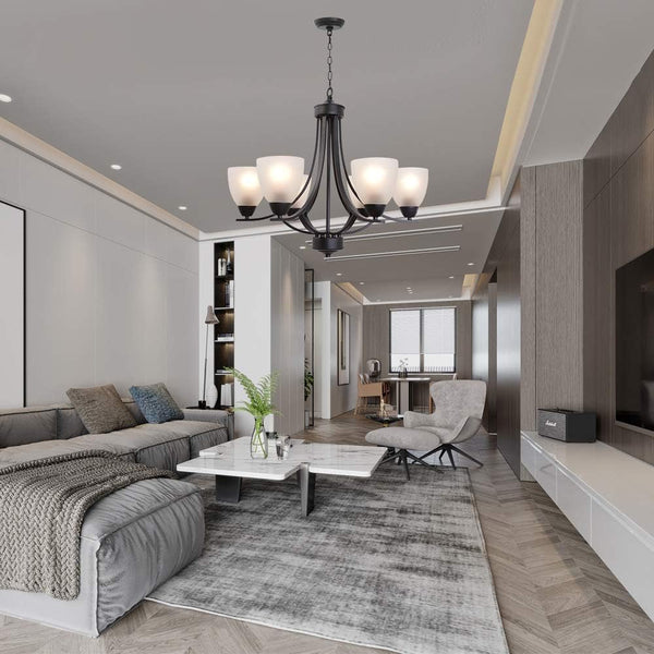 Contemporary Chandeliers 6 Light Black Modern Pendant Light Rustic Vintage Dining Room Lighting Fixtures Hanging, Flush Mount Ceiling Light for Bedroom Living Room2