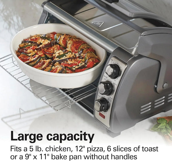 Easy Reach 6 Slice Countertop Convection Toaster Oven | Roll-Top Door for Easy Access | Bake, Broil & Toast Functions | 150 to 450ºf Adjustable Temp | Auto Shutoff | Silver5