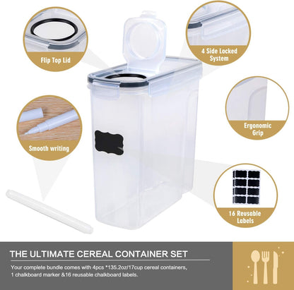Cereal Containers Storage Set - 4 Piece Airtight Large Food Storage Containers(135.2Oz), BPA Free Dispenser Plastic Cereal Storage Containers2