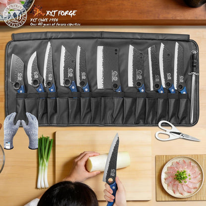 Portable Kitchen Knife Set with Bag,Tools,Slicing Chef'S Knives | High-Carbon Steel Forged Blades,Cleaver Slicing Cooking Boning Bread Vegetable Knives,Full Tang Design,Wood Handle5