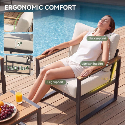 4 Piece Metal Patio Furniture Set with Coffee Table Beige3