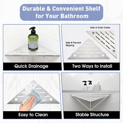 Shower Corner Shelf, 10'' Corner Shower Shelf with Towel Bar & Hooks, 2-Pack 304 Stainless Steel Recessed Bathroom Shelves, Grout in Bathroom Shower Shelf for Tiled Wall,(Brushed Nickel)6