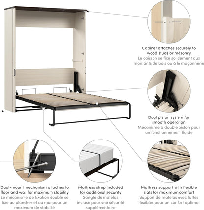 Queen Murphy Bed, White Chocolate, Lumina, 68W9
