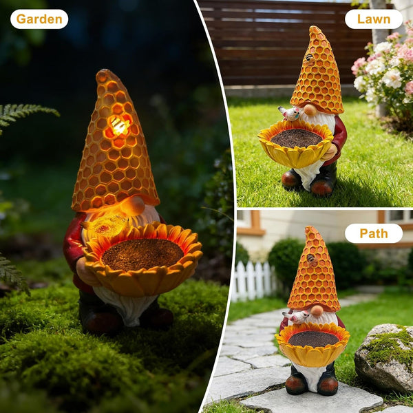 Solar Garden Gnome with LED Lights - Sunflower Garden Gnomes Outdoor, Gnomes Decorations for Yard, Patio, Lawn - Gift for Mom, Grandma, Gnome Gifts for Women, Garden Lovers6