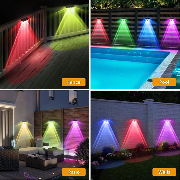 Solar Fence Lights Outdoor, 8-Pack 120LM Fence Lights Solar Powered, IP67 Waterproof Dusk to Dawn Auto On/Off 12+ Hours for Outside/Backyard/Wall/Step/Patio/Deck/Pool (Warm White & RGB 7 Colors)7