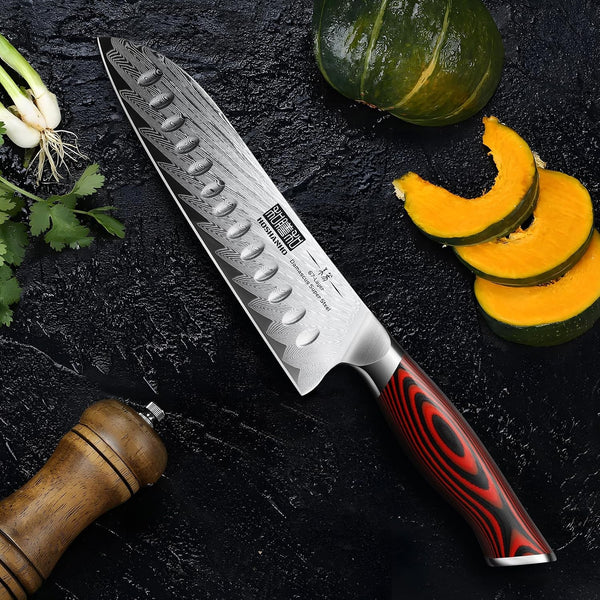 Damascus Santoku Knife, 7 Inch Professional Japanese Kitchen Knife7